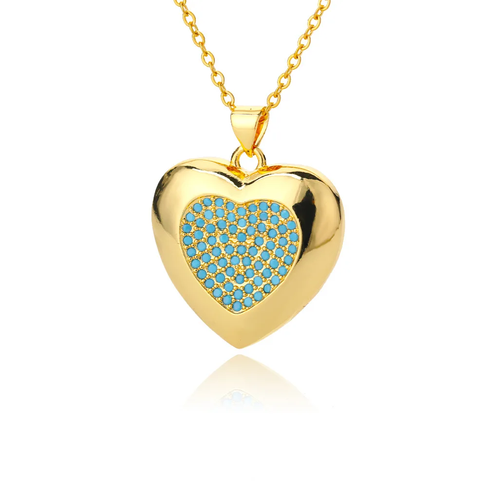 Girlfriend Jewelry Gift Exquisite Copper Plated 18k Gold Necklace Shiny Zircon Heart Pendant Necklace for Women Girls