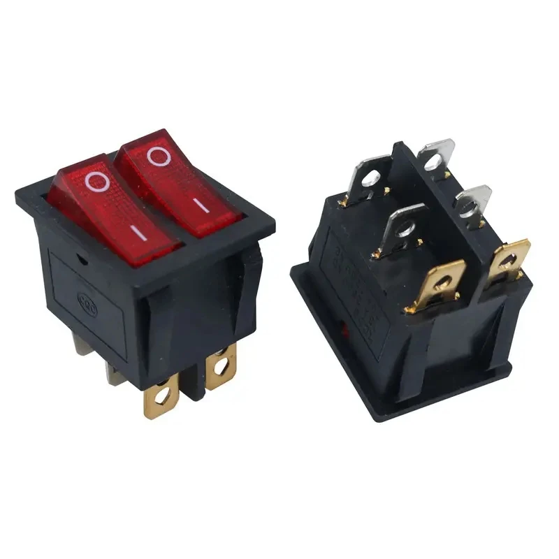 KCD4 16A 250V 20A 125V Double Light Switch Rocker Switch t125 Red/Green illuminated 6PIN ON OFF rocker switch with lamp