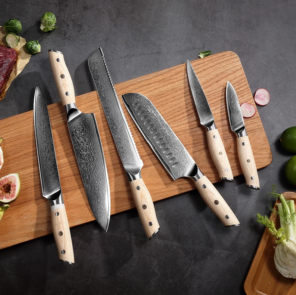 Professional 6-Piece Damascus Stainless Steel Knife Set with Pakka Wood Handle for Cooking & Chef Cleaver Sharpness Guaranteed