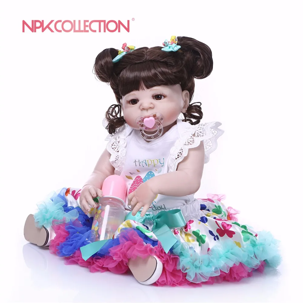 Real New Hairstyle 57CM Full Body Silicone Girl Reborn Babies Doll Toys Princess Babies Doll Wig Hair Birthday Gift Kids