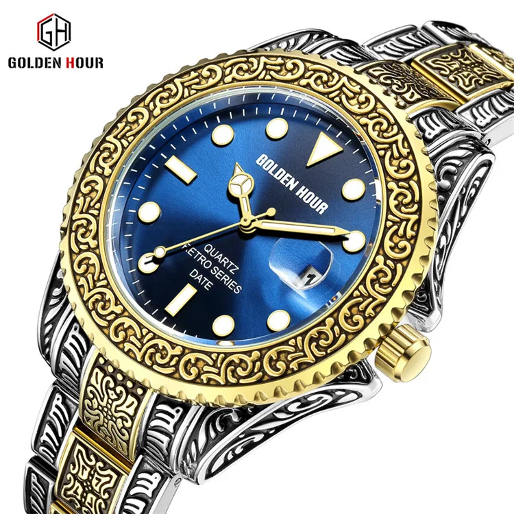 Golden Hour GH132 Watches for Men  Top Brand Watch Mens Luxury Quartz Sports Clock Male Waterproof Steel Wristwatch Relogio
