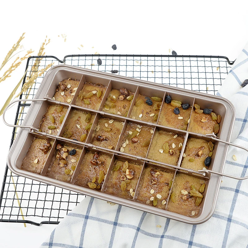 Heavy-duty Divided Brownie Tray 18-Cavity Gold Color Non-stick Brownie Pan Tin with Dividers