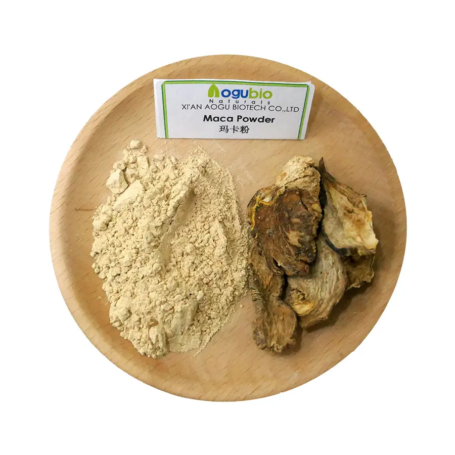Aogubio Organic Maca Root Extract Powder in Black/Yellow/Red Varieties Solvent Extracted HPLC/UV Test Methods Packaged Bag Can