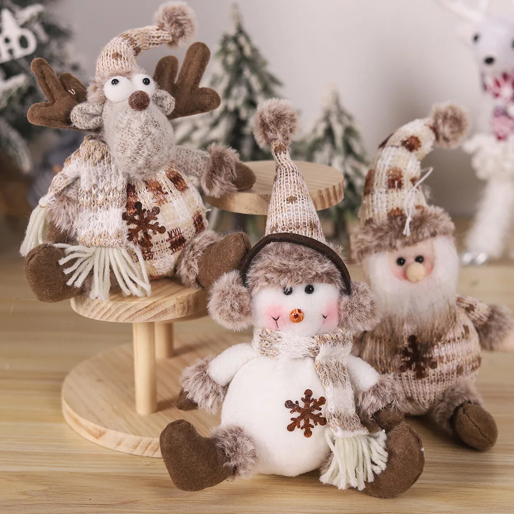 Christmas Snowman Elk Long Legs Doll Xmas Tree Ornament Christmas Plush Toy Decoration Knitted Doll New Year Kids Gifts