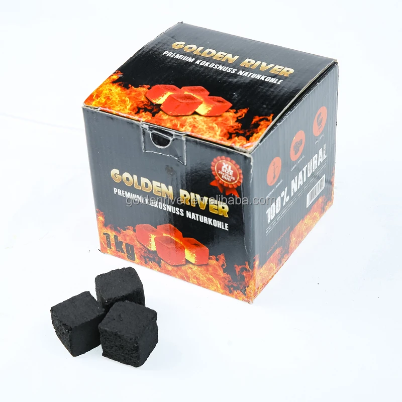 Wholesale good price 1kg Golden River coconut charcoal Black box 26mm