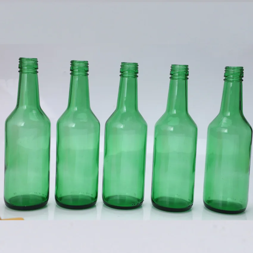 China Manufacturer 360ml Soju Bottle Cheapest Factory Price Quality Wholesale Neck Soju Glass Bottle Green Korean Soju Bottle