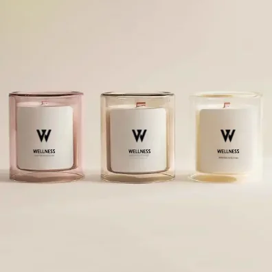 WELLNESS Blown Glasses Transparent Gass Jar Wood Wick Simple Style Soy Wax Scented Candles & Home Fragrance Birthday Gift
