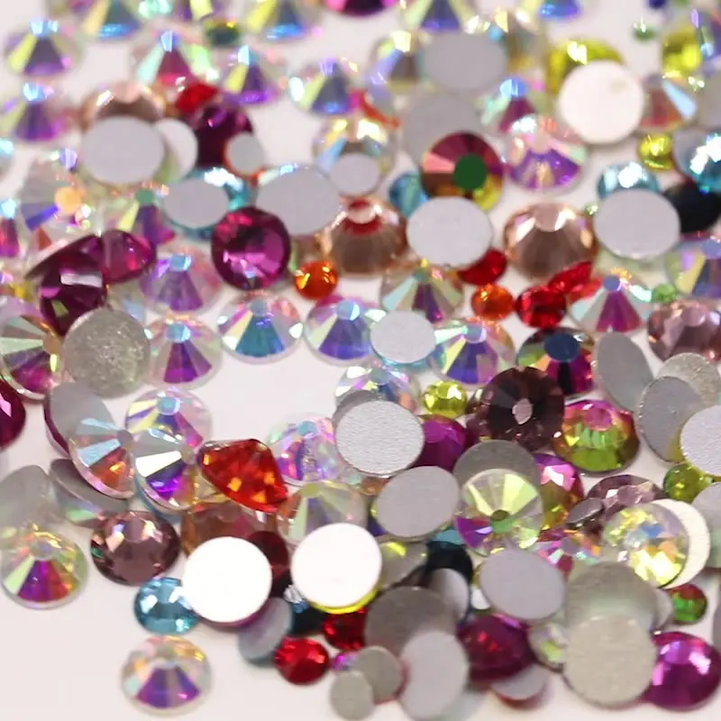 Multi-colored crystal flat bottom drill nail drill wedding dress rhinestone phone case Car logo bright diamond roundabs/hotfix