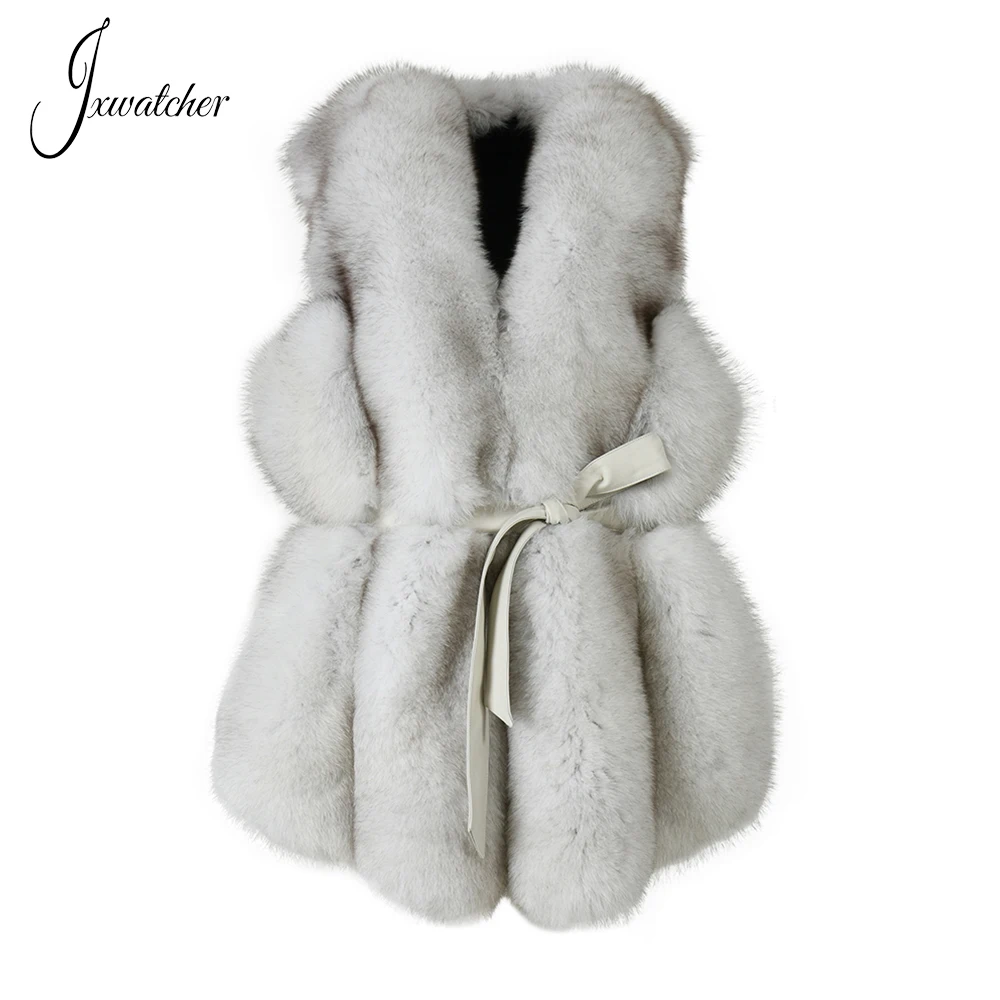 Custom Real Fox Fur Gilet With Genuine Leather Belt Design Wholesale Winter Genuine Fox Fur Vest For Women