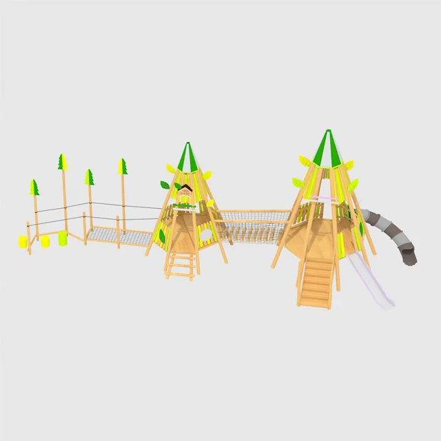 Popular Wood Kids Training Ninja Warrior Obstacle Outdoor Playground with Hanging Monkey Bars Slide combo Swing Rope Ladder