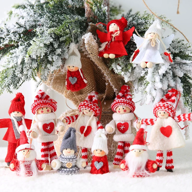 Wholesale Cute Christmas Toy Decoration Knitted Wool Felt Sweet Couple Doll Pendant Gift Scene Layout Ornament