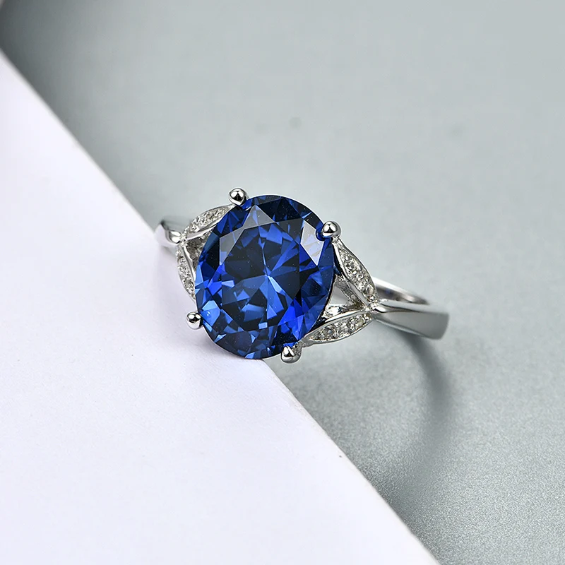 5 Carat Synthetic Ceylon Sapphire Diamond Platinum Solitaire Sapphire Engagement Ring for Women