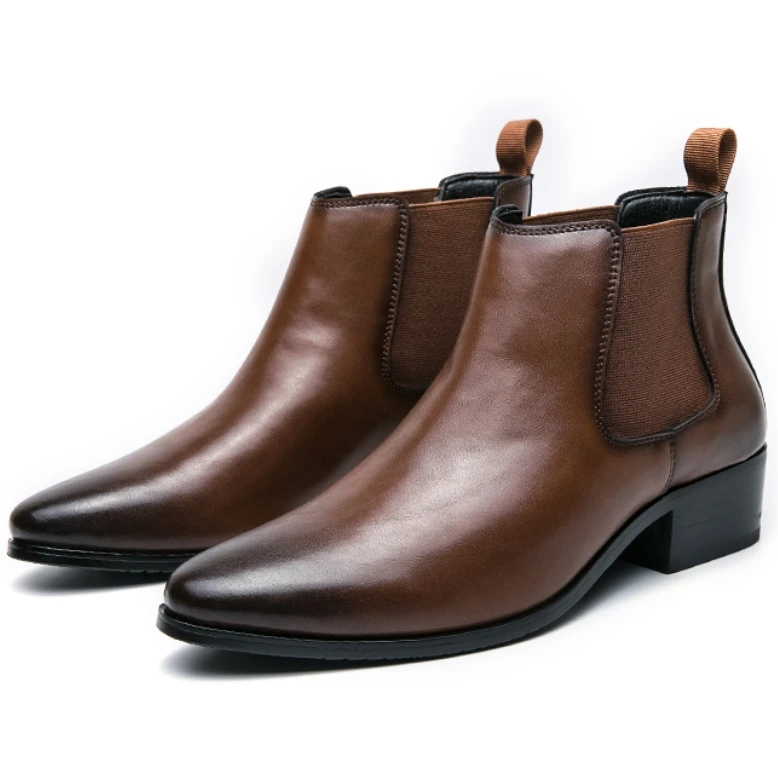 Dropshipping Custom Logo Genuine Leather Chelsea Boots Mens Shoes Low Heels Casual Ankle Boots for Men