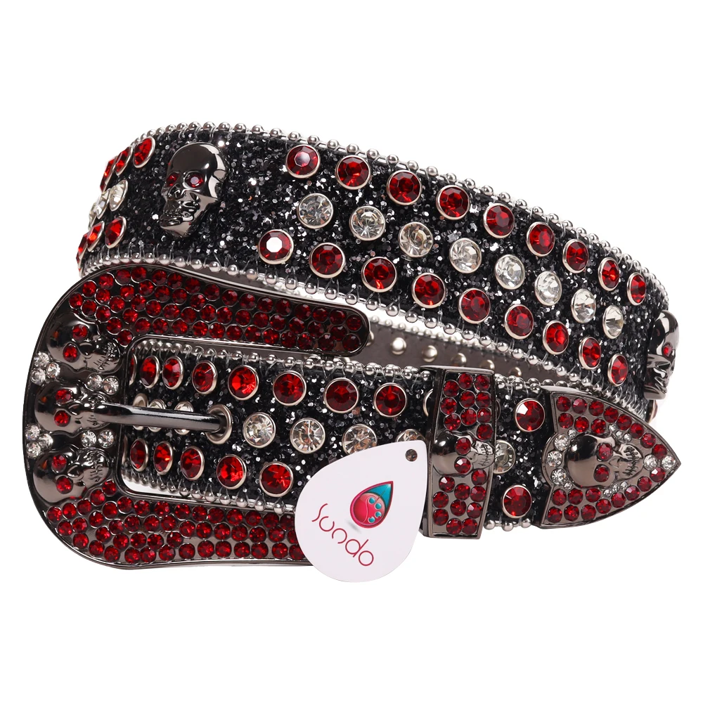 Manufacture Cheap New Western Designer Skull PU Diamond Crystal DNA Stone Studded Cowboy Belts Rhinestone Belt For Men