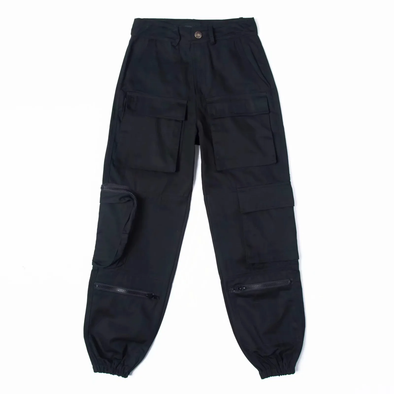 IKEBEL Real Skin Women Handsome Three Dimensional Multi Pocket BF Loose All Match  High Waist Leisure Foot Overalls