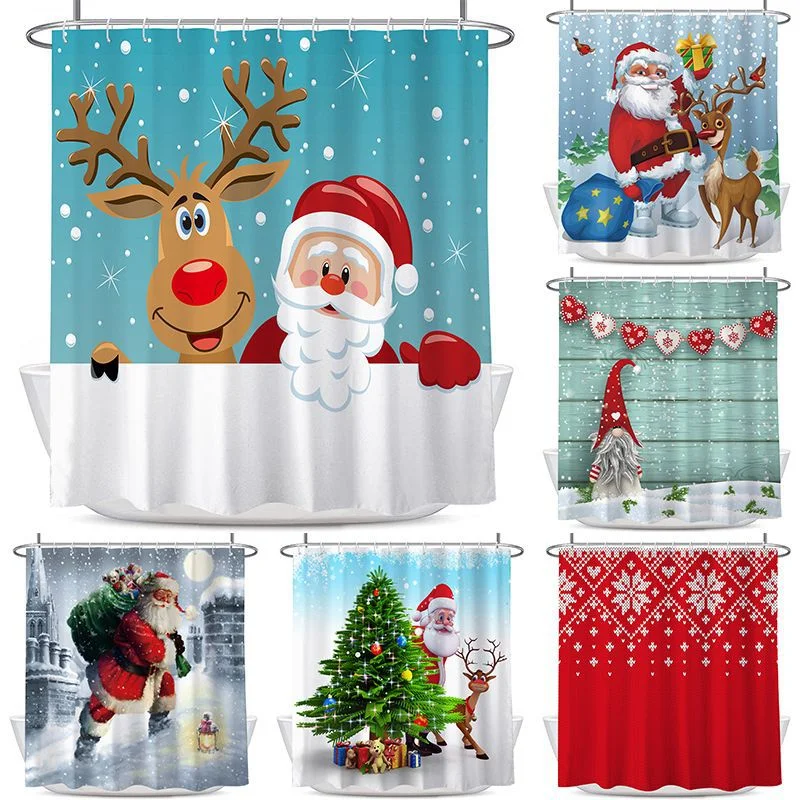 Wholesale Special Price Custom 3d Printed Christmas Fabric Shower Curtain Bathroom Elegant Shower Curtain Polyester And Mat Set