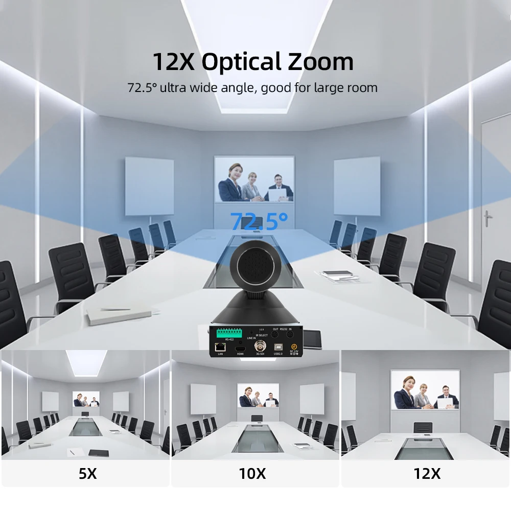 JJTS educational training equipment 12x optical zoom ptz conference room camera with USB 2.0 HD SDI IP HDMI video output