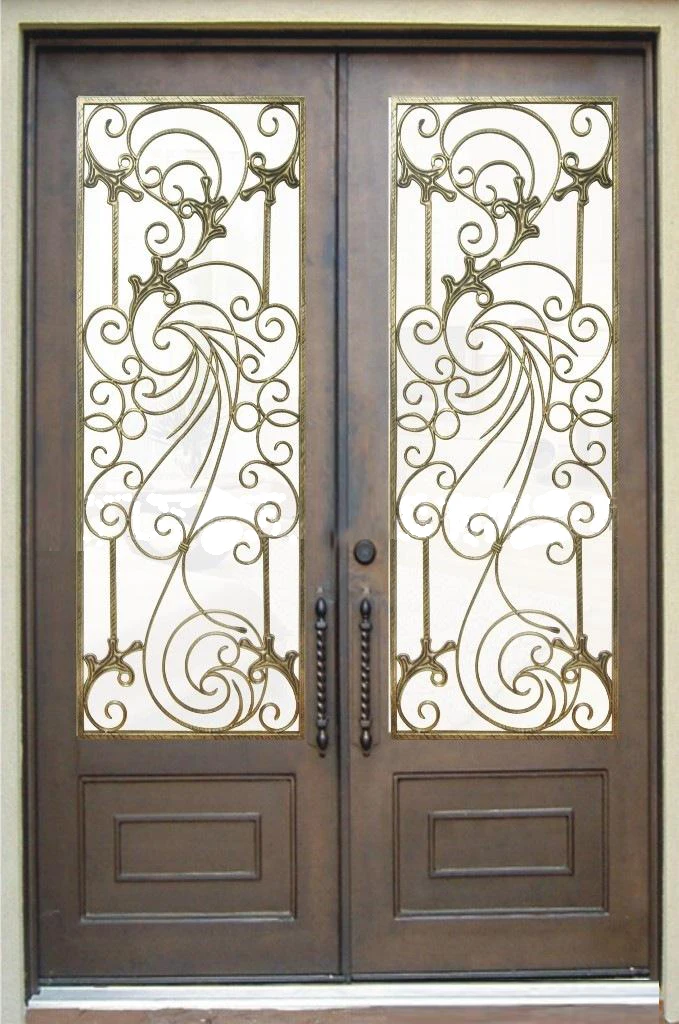 XS12-041 Glass swing entry double  wrought iron front door security doors
