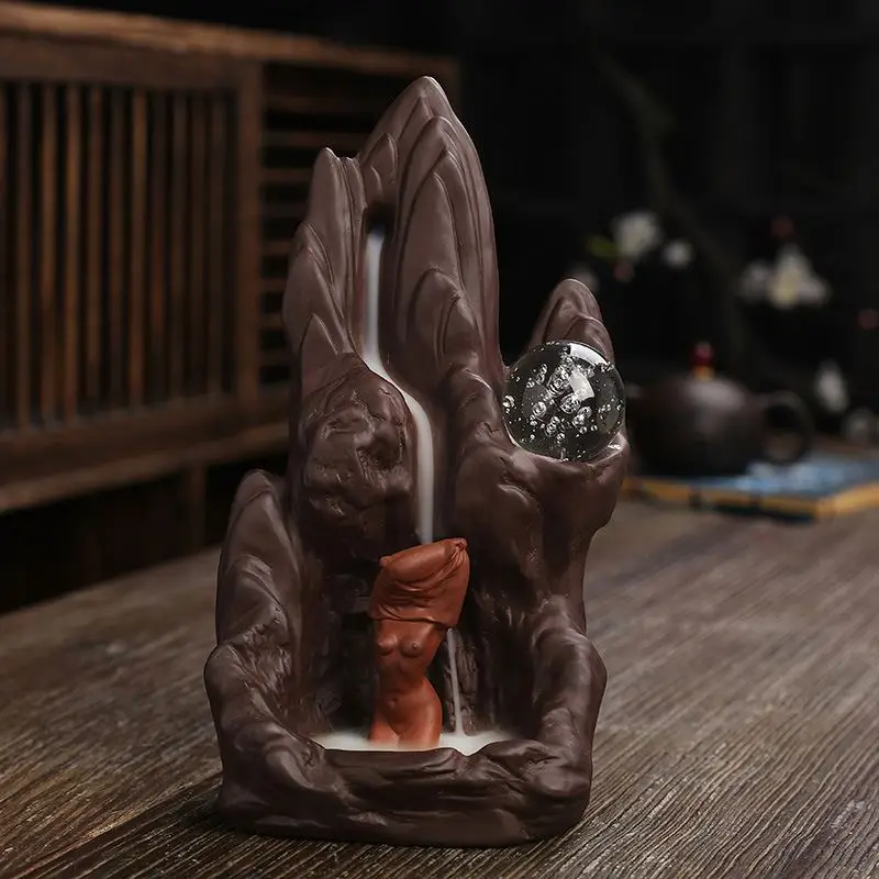 Porcelain waterfall Home lotus Creative fountain smoke stick Buddha Hand Backflow Incense Burner Ceramic Censer Holder Waterfall