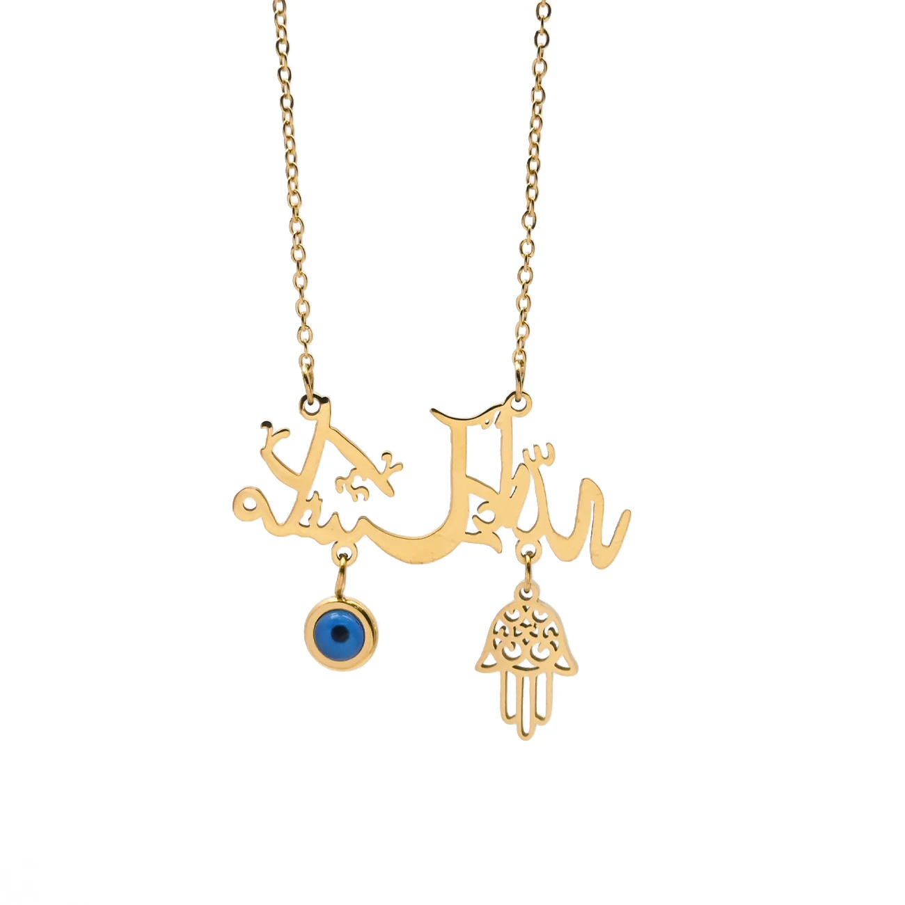 Arabic Name With Birthstone Lslamic Hamsa Necklace Simple Exquisite High Polished Stainless Steel Arabic Letter Jewelry