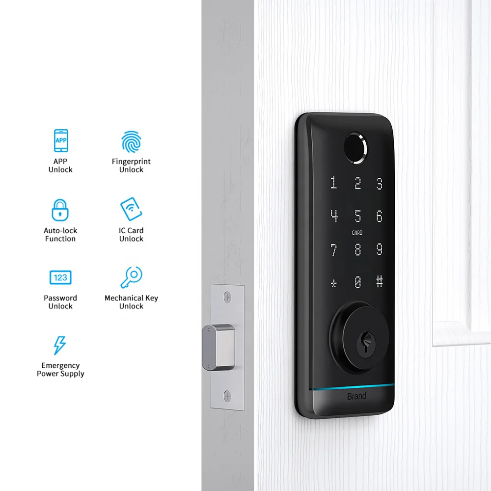 BLE Digital Door Handle Lock Battery Powered TTLock APP Biometric Fingerprint Keyless Safe Home Smart