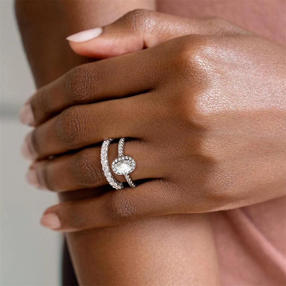 KRKC Luxury 1 ct Moissanite Jewelry 925 Sterling Silver Cluster Oval D Color Diamond White Gold Engagement Moissanite Rings