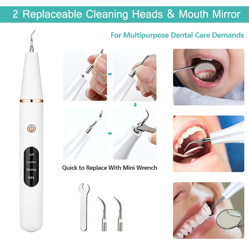 Portable Cordless Teeth Cleaner Kit Ultrasonic Dental Calculus Remover with Battery Power Oral Usage Electric Pick Machine