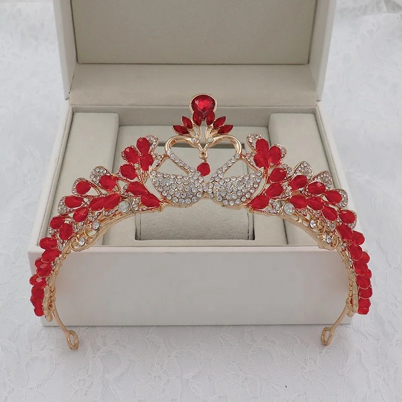 
American red handmade bride crown heart-shaped crystal princess crown hair band wedding accessories bridal 