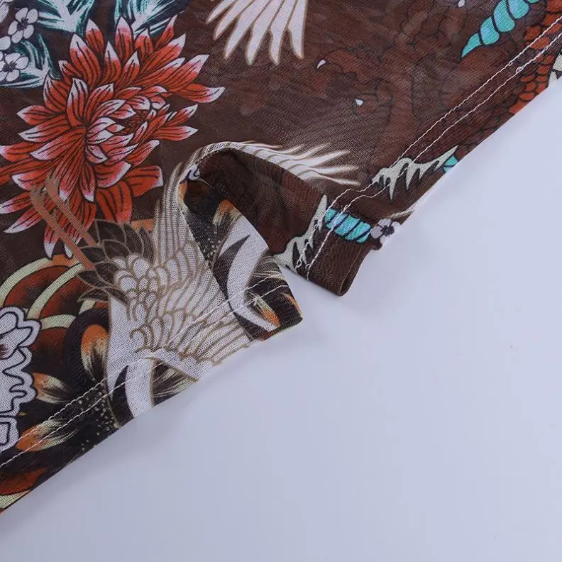 
X00119D printed cuff with brown temperament long sleeves jumpsuit 