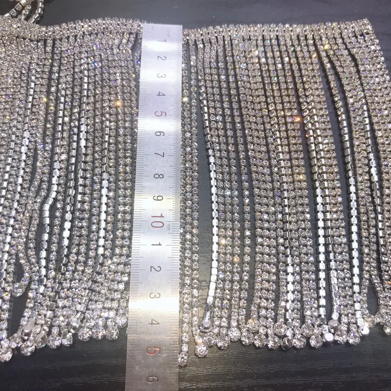 Chain Rhinestones Trim Colored Ab Glass Bling Tassel Fringe Crystal Luxury Wholesale 14cm Jewelry Making, Clothing Decoration
