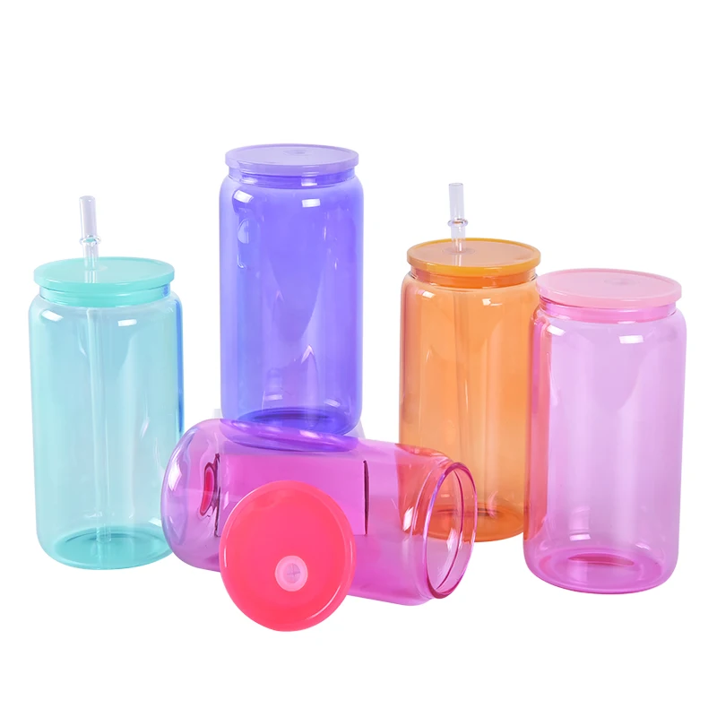 16Oz 16 Oz Reusable Double Wall Frosted Portable Sublimation Glass Snow Globe Glitter Tumbler With Matching Lid And Straw