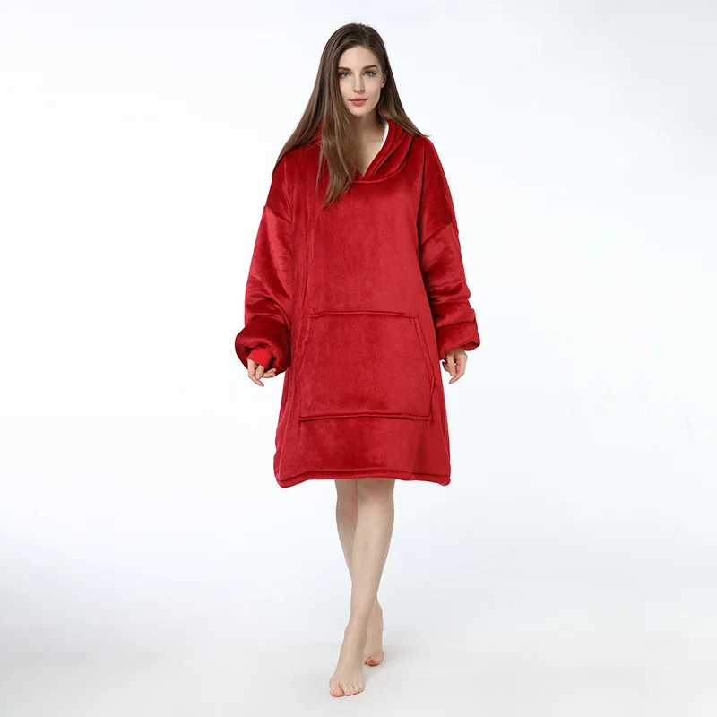 Soft Fleece And Warm Comfy Wearable Sherpa Adult Hoodie Blanket Sweatshirt