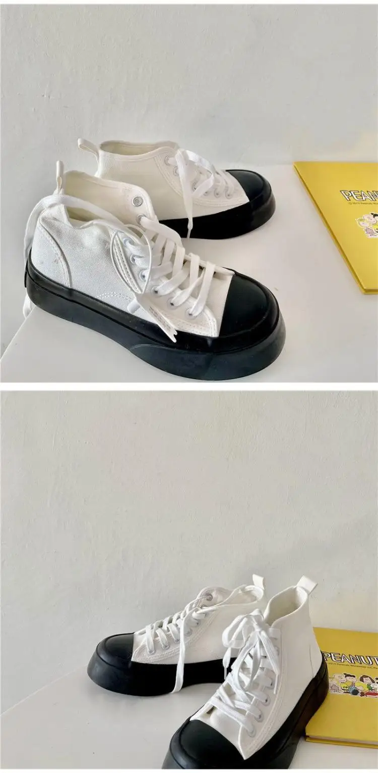 High top canvas shoes for women with thick soles and high heels, Korean version versatile casual sponge cake board shoes trend 4