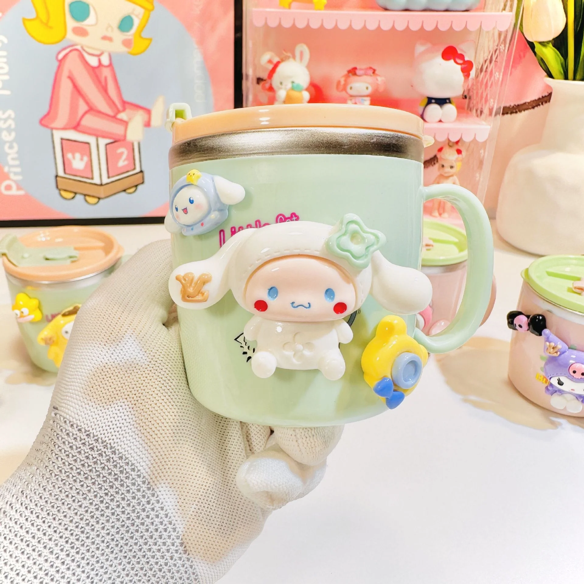 Cinnamoroll Kids Household  Drinking Cup Handle with Cover Straws Water Cups Melody 304 Stainless Steel Water Cup