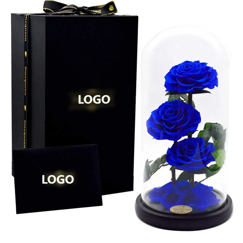 Preserved Rose Blue Valentines Day Gifts Real Rose in Glass Dome Roses for Her Birthday Gifts immortal flowers