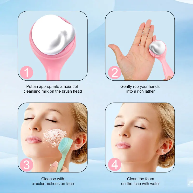 Portable Food Grade Silicone Face Brush Cleanser Skin Care Exfoliating Blackhead Facial Cleansing Scrubber Soft Bristles Brushes