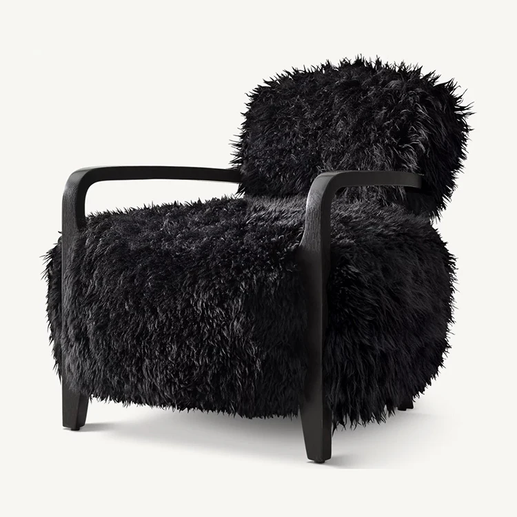 Faddish Black Brushy  Fabric and Wooden Frame Taddeus Chair Living Room Oak Chair