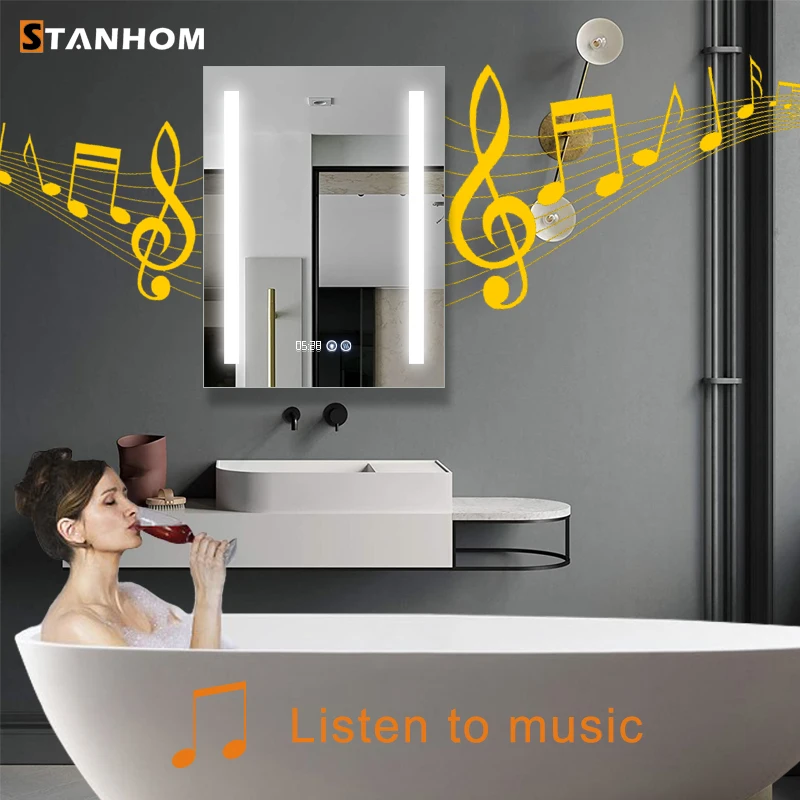 STANHOM Wall Mounting Automatic Anti-Fog Illuminated Blue-tooth Mirror with LED Light