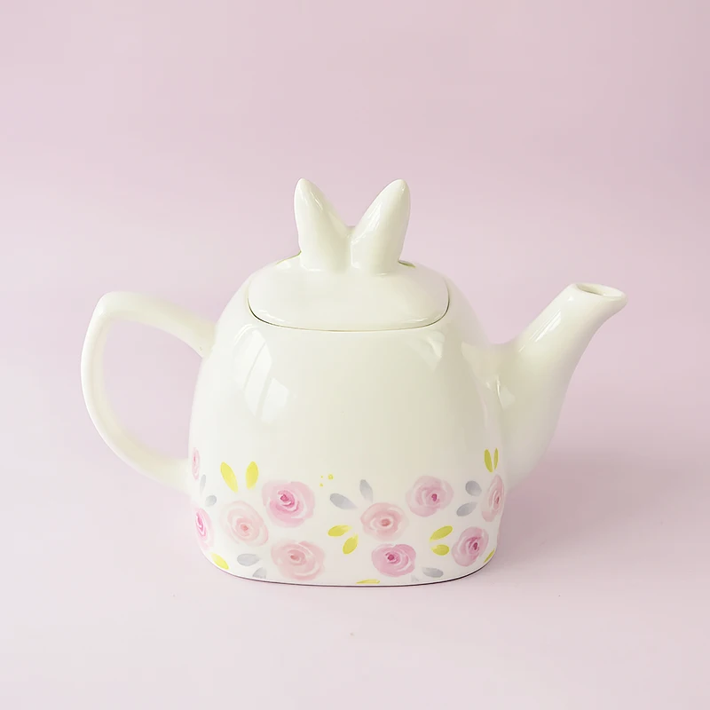 
Bunny shape teapot rose design novelty porcelain 