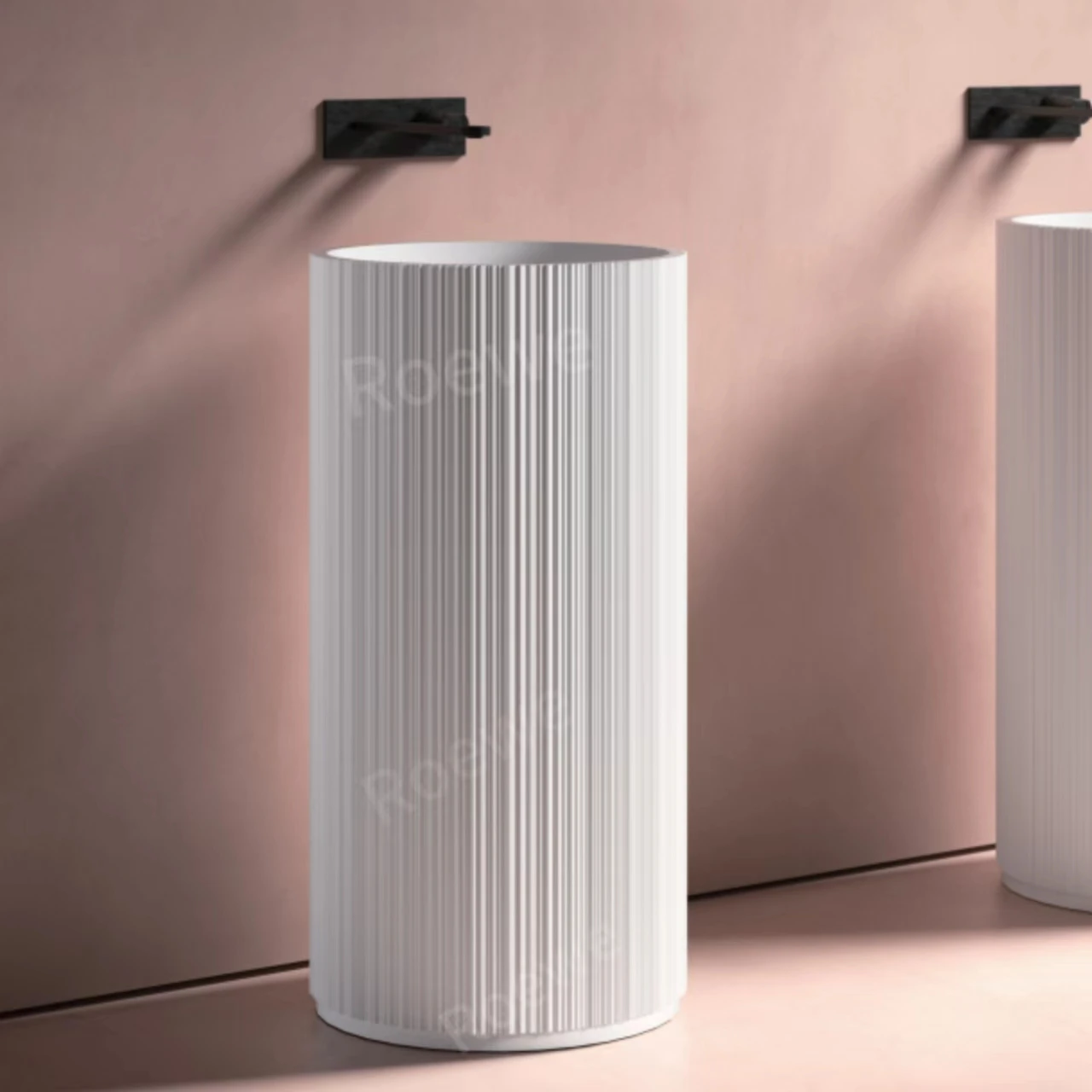 Modern Cylindrical shape white pedestal basin with Drainer Polished Stone for Hotel or Bathroom Use