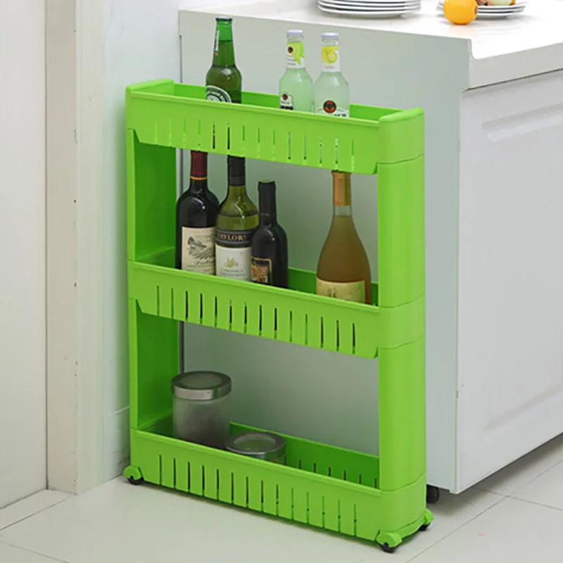 Kitchen Gap Storage Holders Slide Out Space Saving Organizer Three-layer Plastic storage rack Toy Storage Shelf Bin Rack