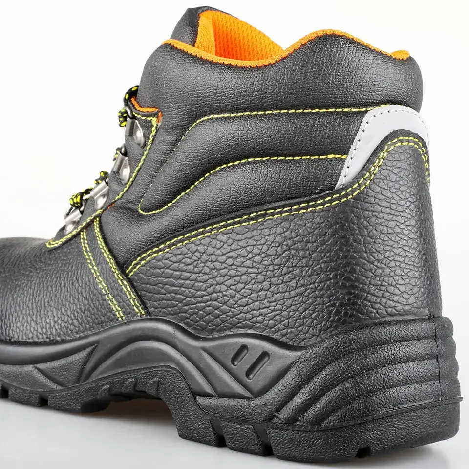 safety shoes for men leather Wholesale steel toe and steel plate  slip resistant PU sole men boot for worker