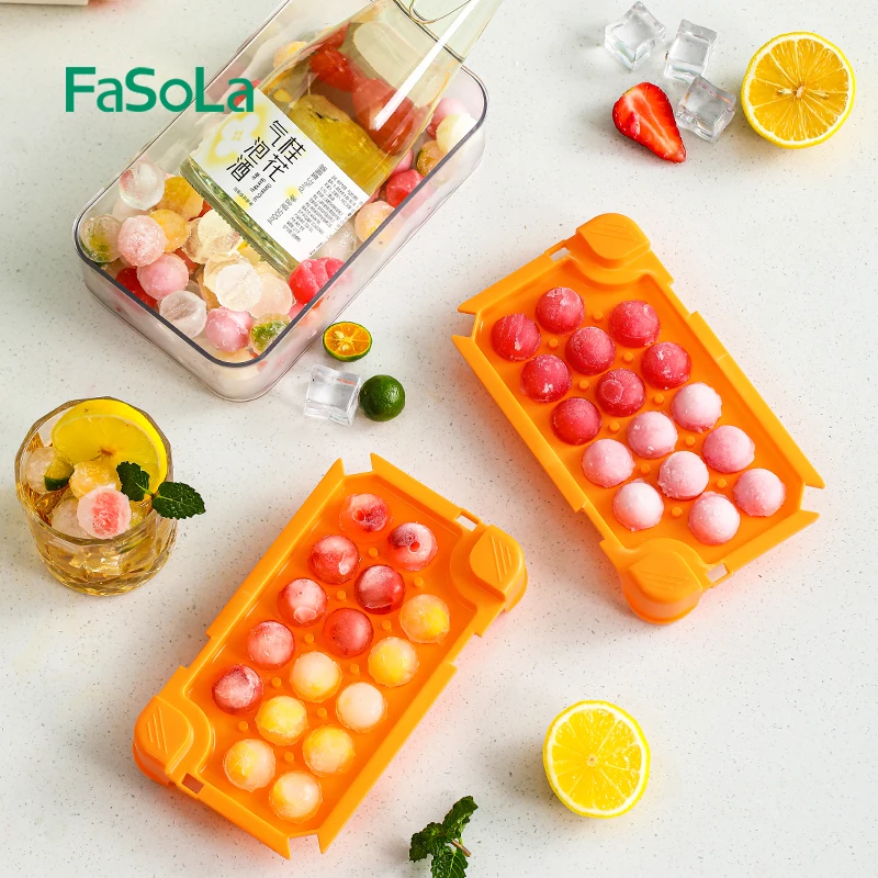 FaSoLa Round Ice Cube Tray Easy-Release Ice Ball Maker Mold with Lid for Freezer Circle Ice Mold Drinks Coffee and Cocktails
