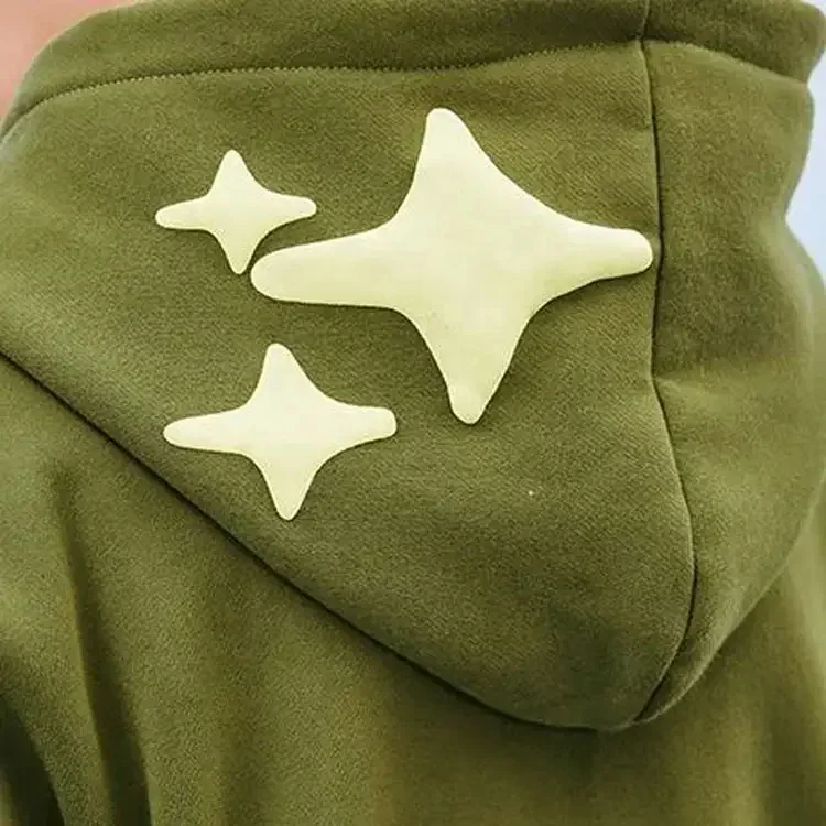 Custom logo cotton heavy oversized mens 3D puff printing hoodies vintage acid washed foam print  full zip up hoodie unisex