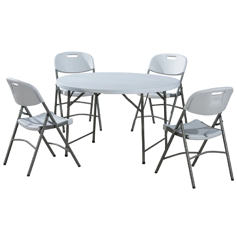OEM 4 Foot 122*74 Fold-In-Half Round HDPE Table White Round Portable Plastic Indoor Outdoor Tables With Handle Lock