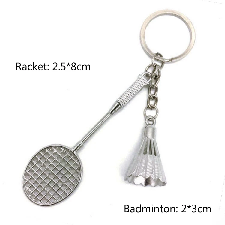 Cheap Wholesale Mini Size Craft Zinc Alloy Badminton Racket Key Chain 3D Sports Pendant Keyring