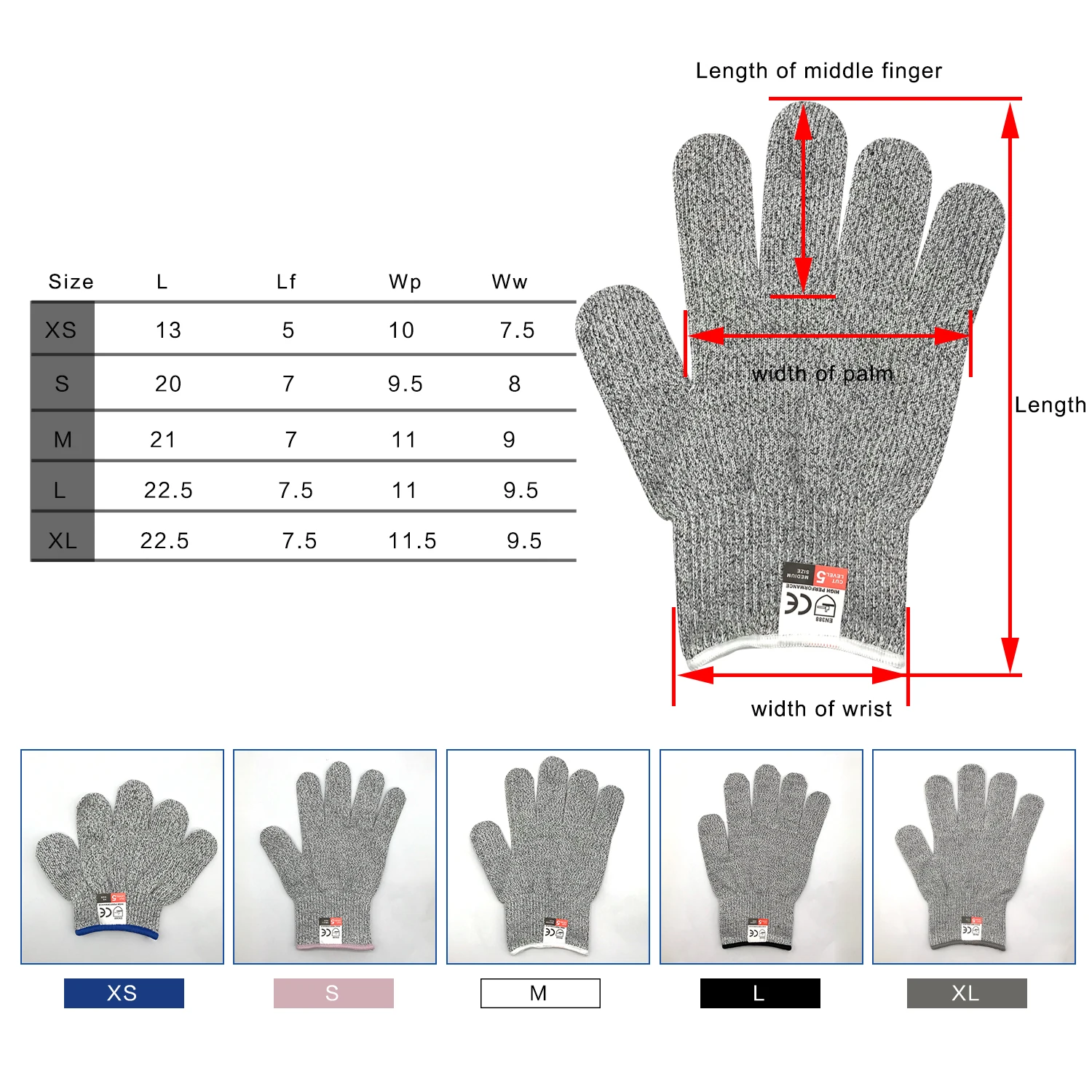 Wholesale 1 pair Small size HPPE 5 level anti cut resistant gloves for kitchen cutting