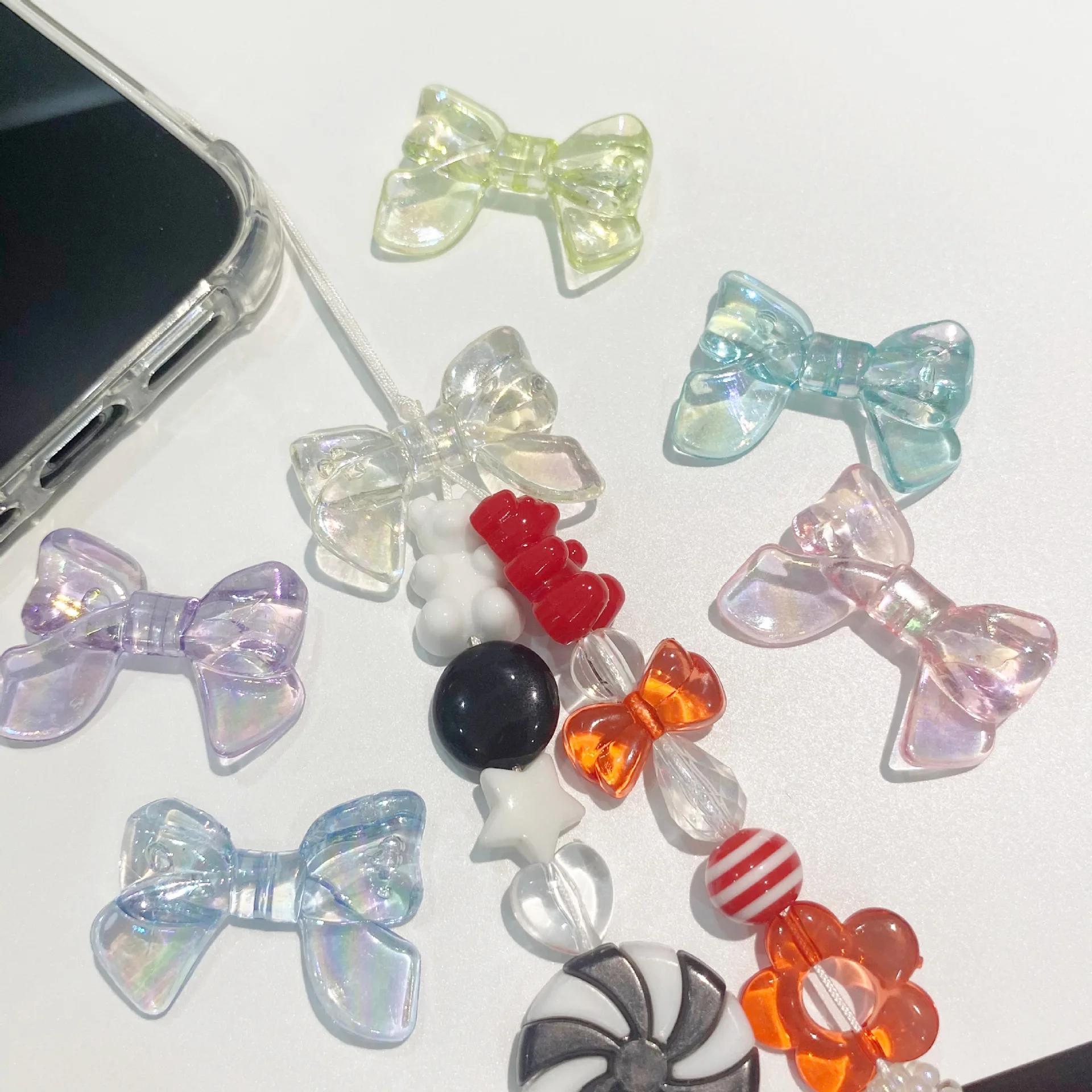 JC Crystal Wholesale 24*32mm transparent acrylic bow beads , Hot sales acrylic plastic loose bow beads for jewelry making