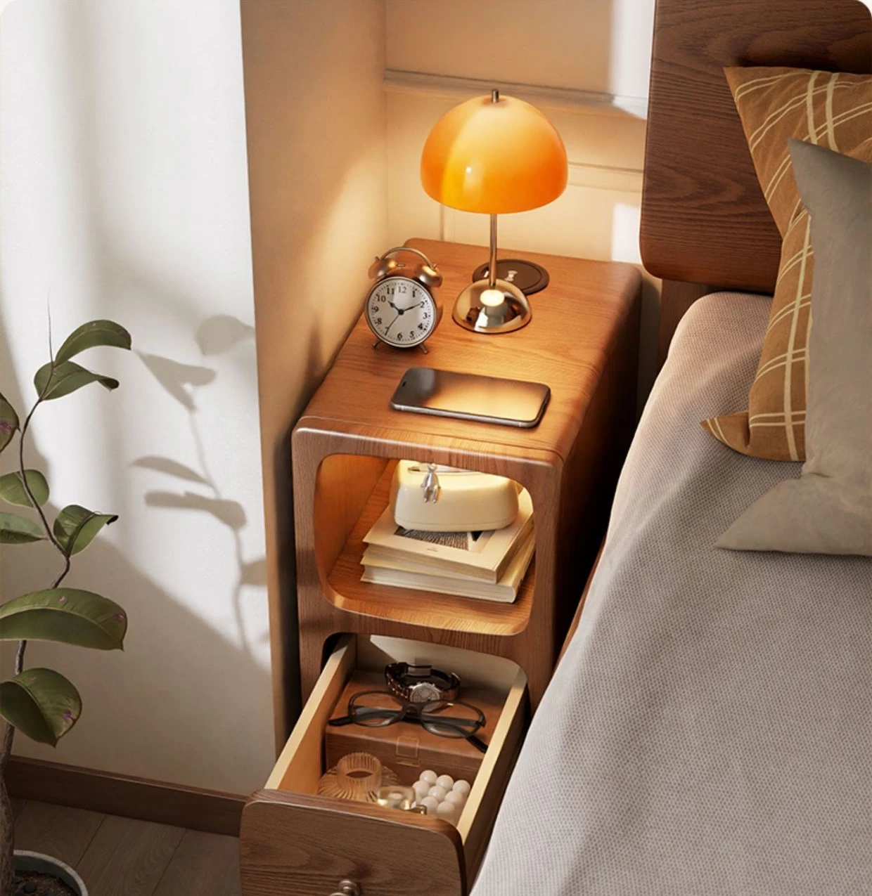 Smart bedroom furniture wireless charging bedside table wood light luxuriant simple modern night table  smart bedside table