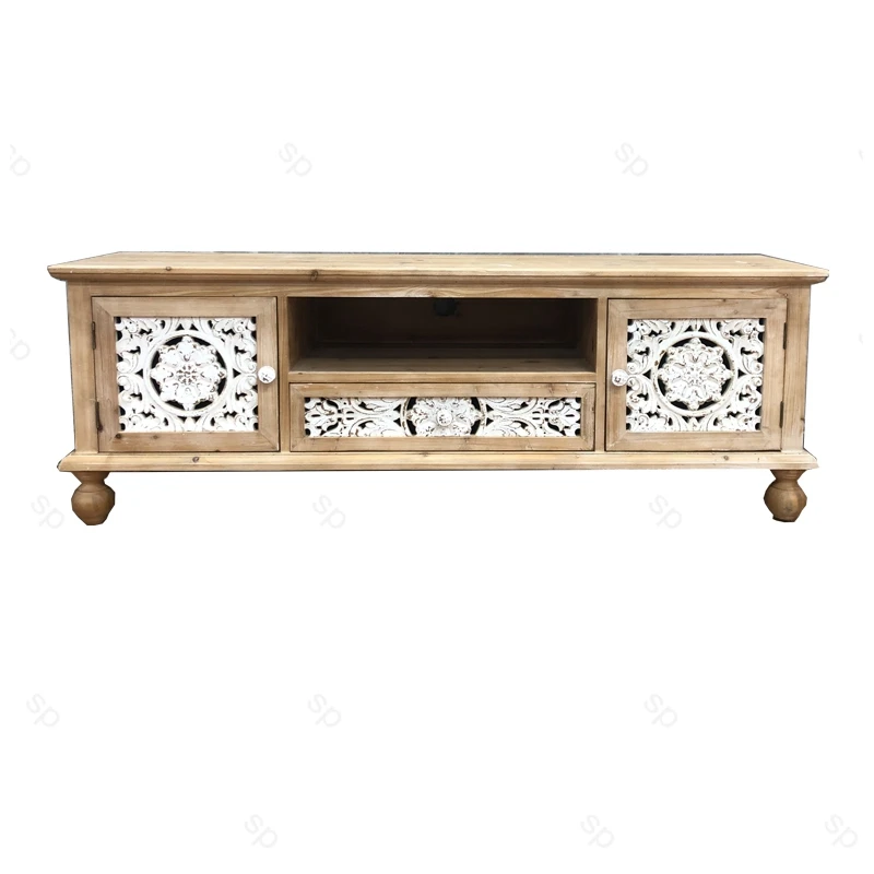Home Decoration MDF High Cabinet Furniture Elegant Antique White Wooden Carving High Storage Cabinet